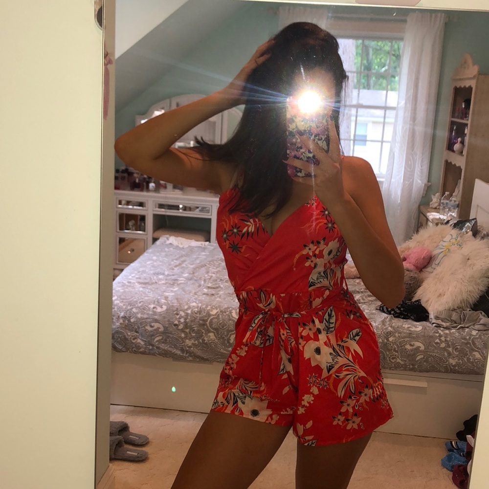 ASOS neon orange floral romper